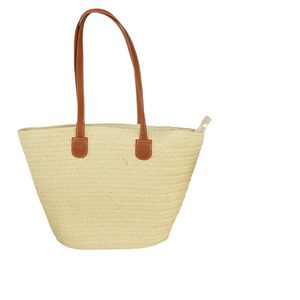 Women's Straw Woven Tote Bag Large Capacity Bohemian Summer Beach Bag Horizontal <b>Square</b> Zipper Closure Off White Khaki - Product Image 4
