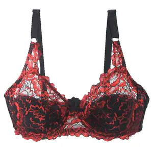 YCH steel ring ultra-thin mold cup fat ladies underwear sexy gathered large size two-color lace big chest embroidered CD cup bra