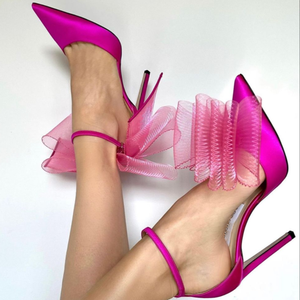 Chaussures d'été de luxe pour femmes Magnifiques sandales en satin à talons hauts et à nœud Sexy Pointed Closed Toe Barefoot Feature - Product Image 1