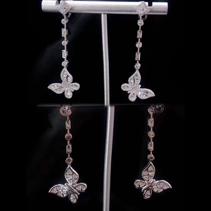 Butterfly Design Natural Diamond Jewelry Set 18K Solid <b>Gold</b> <b>Tennis</b> Chain <b>Necklace</b> With Drop Earrings Fine Women Luxury Jewellery - Product Image 2