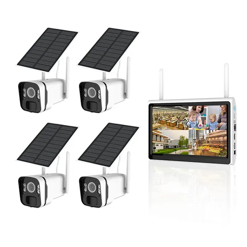 Battery Solar Power Camera Kit 2 Way Audio Camera Wireless NVR System 4CH 4MP Wifi Surveillance Kit