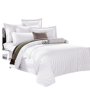 Set Biancheria da Letto per Hotel Personalizzabile all'Ingrosso in Policotone a Righe <span class=keywords><strong>di</strong></span> <span class=keywords><strong>Raso</strong></span>, Lenzuolo Bianco per Hotel - Product Image 1