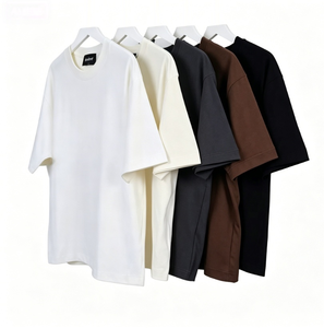 เสื้อยืดโอเวอร์ไซส์ผู้ชาย ผ้าฝ้ายเรียบ แขนสั้น คอกลม สีพื้น ลำลอง ผ้าเจอร์ซีย์ถัก สีขาว ครีม ดำ น้ำตาล เทา - Product Image 1