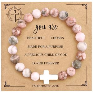 Pulsera de cuentas de piedra natural de 6 mm con cruz religiosa de amazonita y acero inoxidable, regalo de joyería para mujer ManChao - Product Image 5