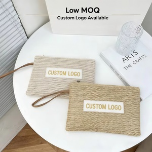 Borsa Cosmetica in Paglia di Rafia Stile Fattoria con Logo Personalizzato, Borsa Trucco Portatile Ecologica <span class=keywords><strong>per</strong></span> Donne, Ragazze, Clutch Estiva da Spiaggia - Product Image 1