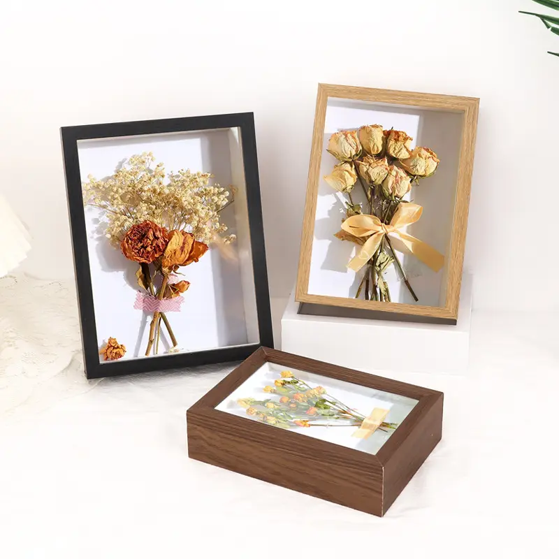 Деревянная 3d-рамка для теней на заказ, винтажная миниатюрная 3d-рамка для фотографий с изображением сушеных цветов, декоративная фоторамка