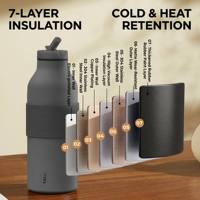 Bouteille d'eau isotherme portable tendance en acier inoxydable 304 de 500 ml avec sangle et poignée en cuir PU, gourde sport esthétique anti-fuite sans BPA