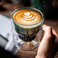 Mug en verre borosilicate à double paroi, motif sapin de Noël, couvercle flocon de neige, 280 ml, résistant à la chaleur, isolé, sans BPA, passe au lave-vaisselle, réutilisable