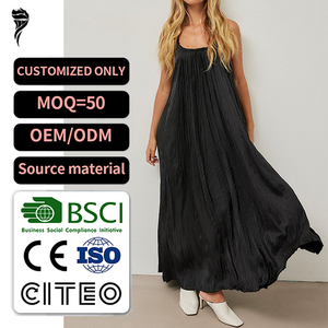 Robe longue en satin noir froissé pour femme, nouvelle collection 2026, sans manches, coupe ample, robe de soirée, service OEM ODM personnalisé - Product Image 1
