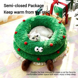 Hot Selling Weihnachts kranz Haustier Bett Selbst erhitzen des Plüsch nest für Katzen Kleine Hunde Warme gemütliche Winter bettwäsche Großhandel - Product Image 2