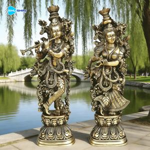 Ensemble de statues de divinités hindoues en bronze coulé sur mesure, sculptées à la main, Krishna jouant de la flûte et Radha, pour la décoration de la maison - Product Image 5