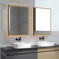 Cermin Kamar Mandi Hotel Modern LED High-End dengan Lampu Depan, Saklar Sensor Sentuh Pintar, Suhu Warna Dapat Disesuaikan, Anti-Kabut, Dipasang di Dinding