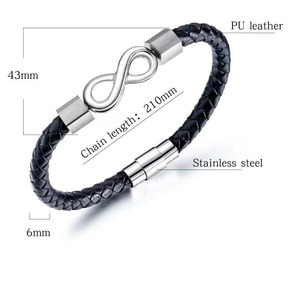 กำไลข้อมือหนัง Infinity สีดำแบบปืนชุบแบบคลาสสิก unisex CHAIN Link กำไลของขวัญ - Product Image 3
