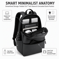 Sac à dos d'affaires pour hommes, sac de voyage 20-35L, compartiment pour ordinateur portable en nylon, sac d'ordinateur respirant pour le travail et les déplacements, 15 pouces