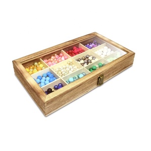 Wooden jewelry storage tray box with glass lid Wooden collection gemstone display box