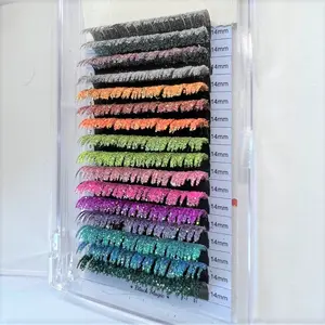 Mix de cores para maquiagem de festa de Natal, moda com glitter, extensão de cílios postiços em cores brilhantes, volume russo, extensões individuais para cílios