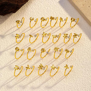 Пузырьковая буква Алфавит Цирконий камень от A до Z Начальная буква персонализированное кольцо Открытое Регулируемое позолоченное кольцо для женщин - Product Image 1