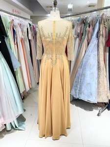 Maniche 3/4 oro lunghezza del pavimento una linea gonna Chiffon <span class=keywords><strong>sera</strong></span> di nozze taglie forti abiti da <span class=keywords><strong>madre</strong></span> della sposa con perline di cristallo - Product Image 3