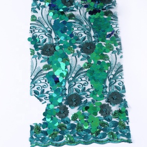 Apliques de encaje de malla cuentas <span class=keywords><strong>verde</strong></span> bordado grande de tela para el vestido - Product Image 5