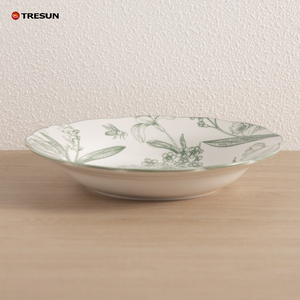 Juego de Vajilla de Cerámica de Dos Tonos con Diseño Floral, Platos con Líneas Botánicas Verdes, Tazones a Rayas - Product Image 3