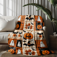 Couverture douce à carreaux patchwork Halloween Citrouille Fantôme Chauve-souris pour lit, canapé, voyage, camping
