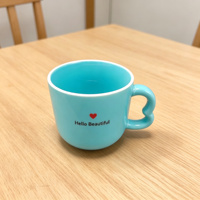 Vente flash - Tasse à café en céramique personnalisée avec poignée en forme de cœur mignon kawaii, 300 ml (10,5 oz), couleur bleu clair, pour un cadeau de la Saint-Valentin