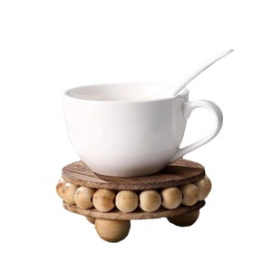 Wooden Round Decorative Tray For <b>Desktop</b> Home Aromatherapy Coffee Cup Holder Base Solid Wood Craft Gift - Product Image 5