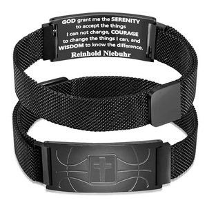 Stainless Steel <b>Couple</b> <b>Bracelet</b> Adjustable <b>Magnetic</b> Mesh Band With American Flag Cross Design Unisex Jewelry Gift - Product Image 2