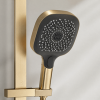 Système de douche carré moderne en laiton doré brossé avec composants en céramique, barre de douche murale à poignée unique