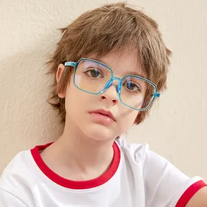 Lmamba新しいデザインアンチブルーライト子供用メガネスクエアスプリングヒンジテンプルメガネフレームキッズTR90眼鏡