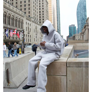 Ensemble survêtement homme de haute qualité, comprenant un sweat à capuche et un pantalon de survêtement court, en molleton de coton épais 500 g/m², style streetwear uni - Product Image 1