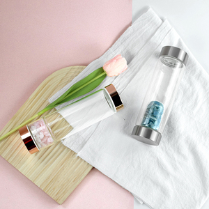 Elixir de cristal natural botella de agua de vidrio de borosilicato curativo botella de agua con infusión de piedras preciosas de cuarzo rosa real para mujeres - Product Image 2