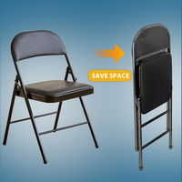Chaise pliante en métal et cuir noir, design ergonomique, style moderne, rembourrée, pour événements extérieurs, bureau, formation, mariage