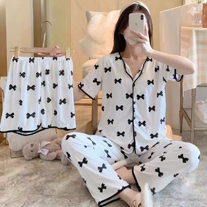 Conjunto de <span class=keywords><strong>Pijama</strong></span> de Verano para Mujer, Cómodo, Estampado, de Manga Corta y Pantalones Largos, en Oferta - Product Image 4