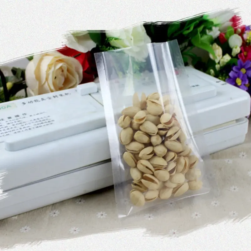 Bolsa para armazenamento de alimentos doméstico, sacola transparente com 3 lados para proteção de alimento a vácuo, saco de armazenamento com entalhe de lágrima