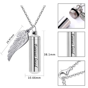 Collier souvenir avec pendentif en acier inoxydable, bijoux avec ailes d'ange avec cylindre, pour cendres, cadeaux commémoratifs - Product Image 2