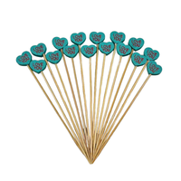 100pcs Brochettes de bambou en forme de coeur vert 12cm Buffet Fourchettes à fruits Desserts Bâtonnets de salade Fête d'affaires