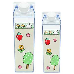 Nouvelle bouteille d'eau en plastique transparente de 16 oz, style été, boîte de lait carrée, forme de carton, boisson directe, applicable à l'eau bouillante - Product Image 6