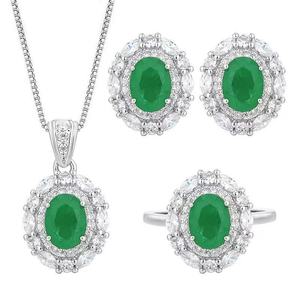 Parure de bijoux de luxe pour mariage avec pierres vertes, comprenant un collier pendentif halo en zircon cubique, des boucles d'oreilles clous et une bague, idéale pour les fiançailles et les fêtes. - Product Image 1