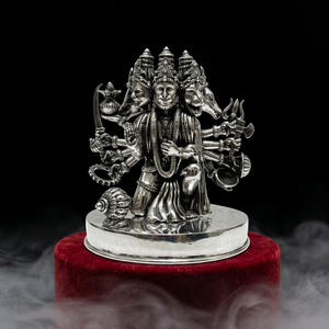 Statue de Hanuman à cinq têtes et dix bras, finition argentée, en métal, pour temple religieux, statues de dieux en argent pur - Product Image 3