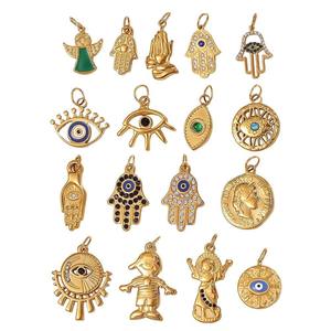 Pendentif YF8113 tendance vintage en zircon incrusté, motif <span class=keywords><strong>palmier</strong></span> et œil, avec finition goutte d'huile, plaqué or 18 carats, en acier inoxydable étanche - Product Image 4
