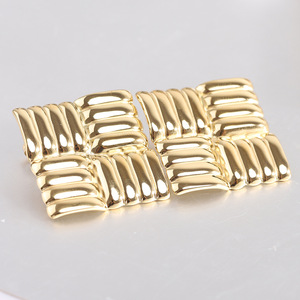 Geometric Grid Pattern <b>Stud</b> <b>Earrings</b> Steel Gold Square Design Party Fashion Jewelry - Product Image 1