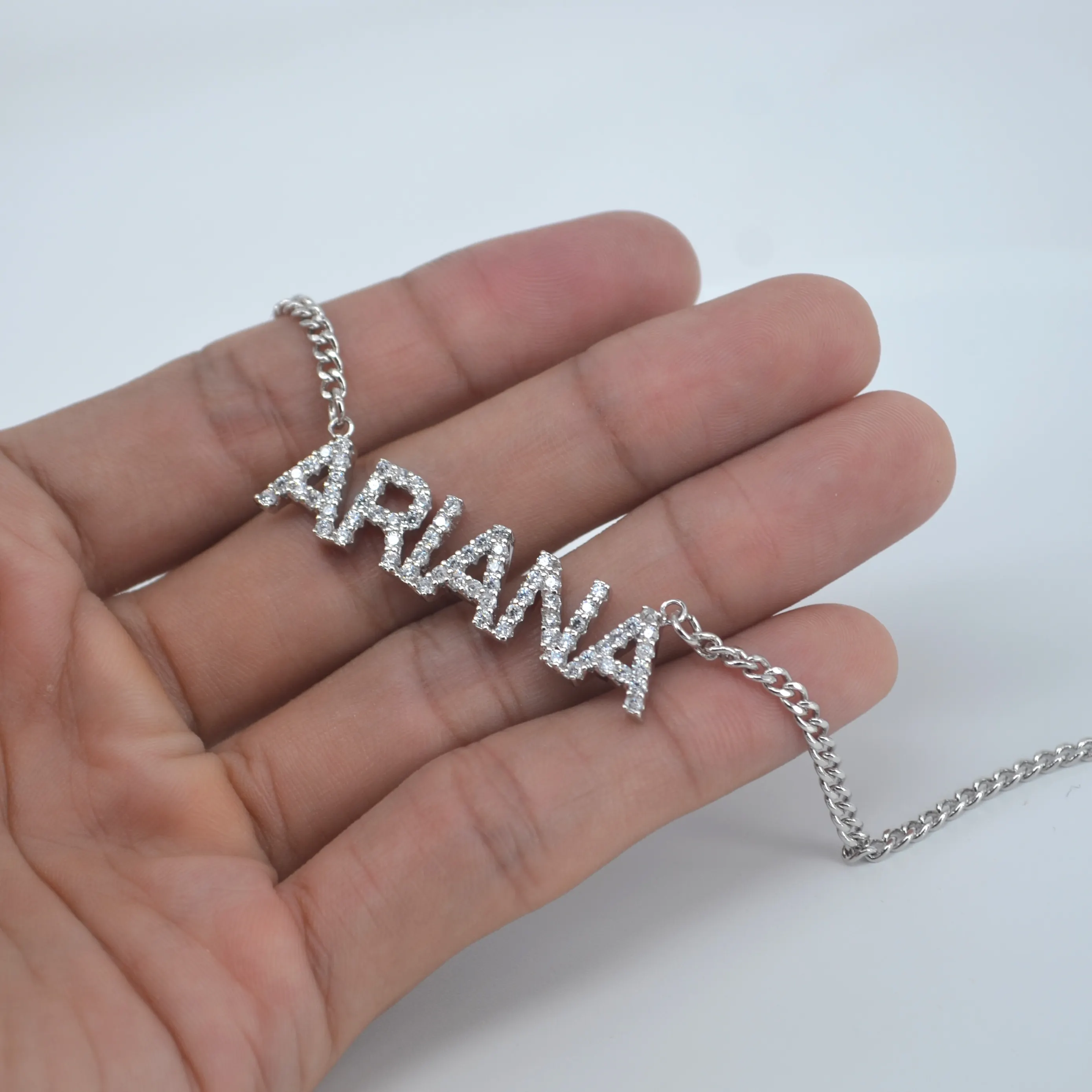 White Gold plated Custom Personalised Iced out Zircon Name Necklace