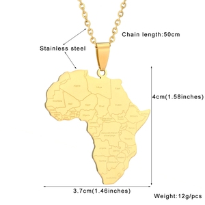 Collares de Joyería de Moda con <span class=keywords><strong>Mapa</strong></span> Nacional del <span class=keywords><strong>Continente</strong></span> Africano y Banderas, de Acero Inoxidable Impermeable, Venta al por Mayor para Mujeres y Hombres - Product Image 2