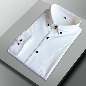 Camisa Blanca de Manga Larga Casual para Hombre con Cuello de Poliéster Sin Plancha, Formal y Ligera - Product Image 3