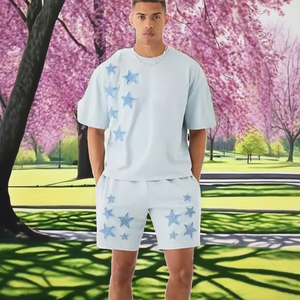 เสื้อยืดลำลองสตรีทแวร์ผู้ชายแบบสั่งทำพิเศษ OEM ลายพิมพ์ฟอกสี ระบายอากาศได้ดี น้ำหนักเบา ไซส์ใหญ่ 2 ชิ้น ลายเรียบ สำหรับฤดูร้อน - Product Image 2