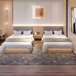 Economy Hotel Bedroom Set Custom Low Price Durable Wooden Base King Queen Double <b>Single</b> Bed Frame With <b>Headboard</b> & Nightstands - Product Image 4
