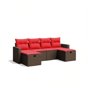 Ensemble de canapés de patio en polyrotin brun moderne, 6 places, meubles d'extérieur durables au design contemporain - Product Image 1