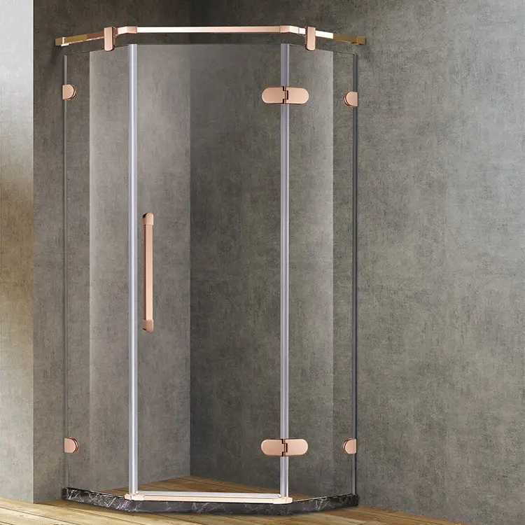 Diamant form Luxus Badezimmer Dreiseitige Dusch wand Scharnier Rahmenlose gehärtete Glas Regen dusche Schiebetüren Gehäuse