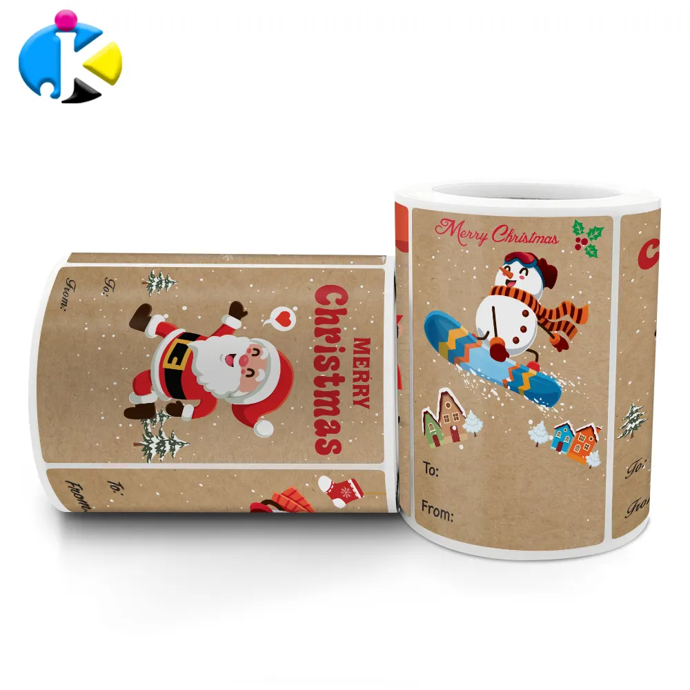 Fabriek Directe Verkoop Kerst Kraft Papieren Labels Geschenken Promotionele Decoraties Stickers Gekleurde Cartoon Bedrukte Etiketten
